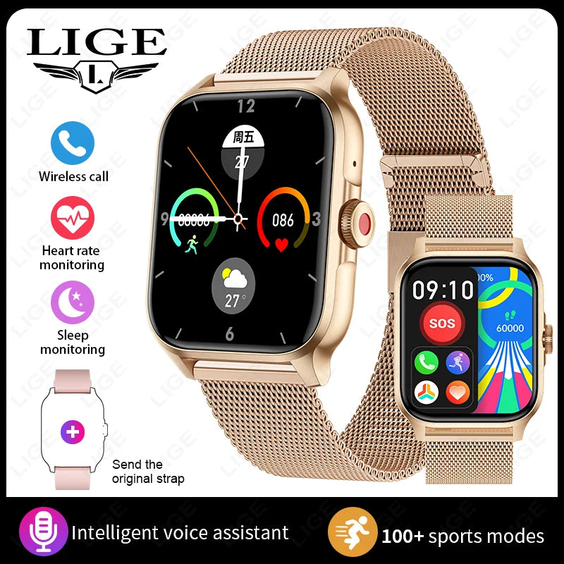LIGE New 2025 With Flashlight Waterproof Smartwatch Men Bluetooth Calling  Women Multiple Sports Modes Man