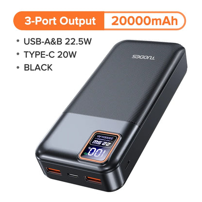 Tuodes Fast  Power Bank 20000mAh PD20W External Large Battery Capacity 22.5W Portable For iPhone Samsung Xiaomi
