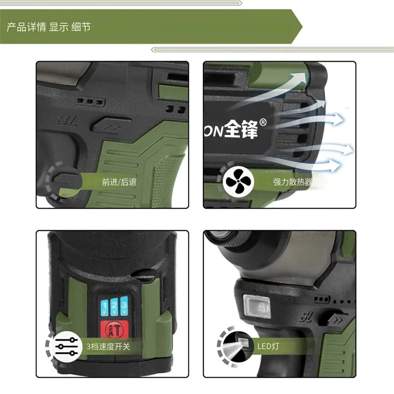 Cordless Brushless Electric Impact Drill 140N.m with Metal Ratchet Chuck