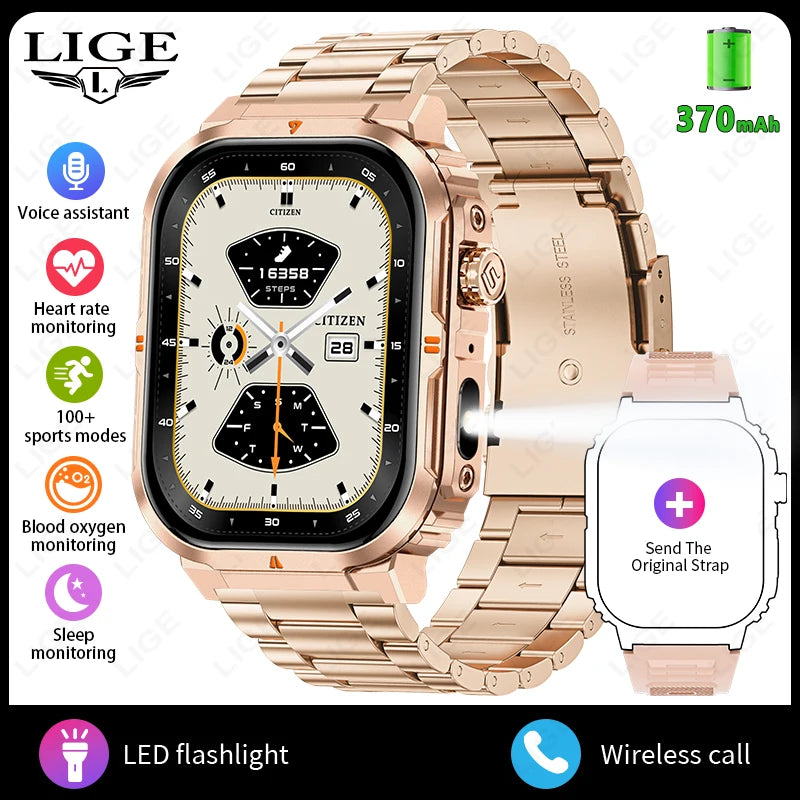 2025 New Professional Sports Smart Watch Men 2.01'' Large Screen Bluetooth Call Flashlight Waterproof Outdoor