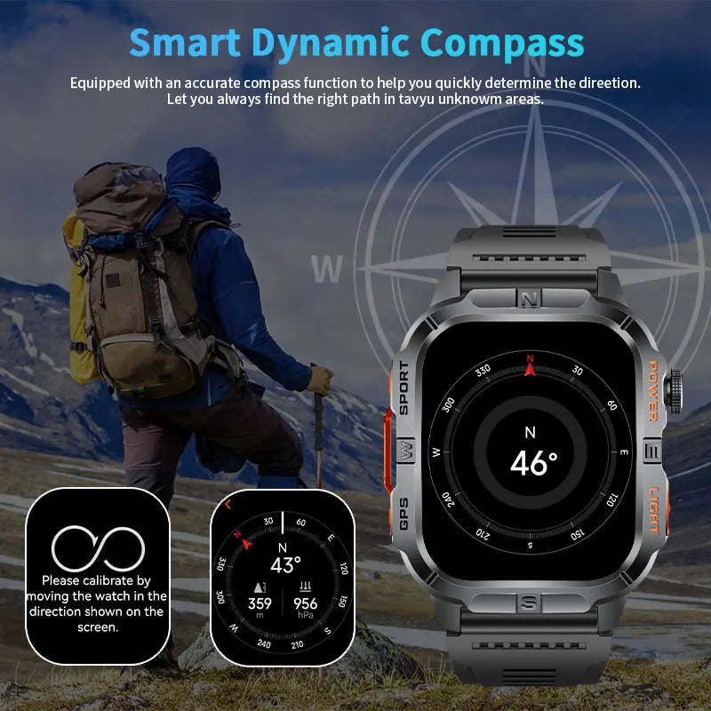 LIGE GPS Positioning Smart Watch Compass Flashlight Outdoor Watches Bluetooth Call 2.01'' Large Screen Waterproof