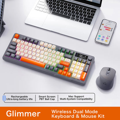 M96 Screen Wireless gaming equipment Kit ZIYOULANG Bluetooth Keyboard With Mouse Gaming,Electronic Screen, Multi-Device Connection