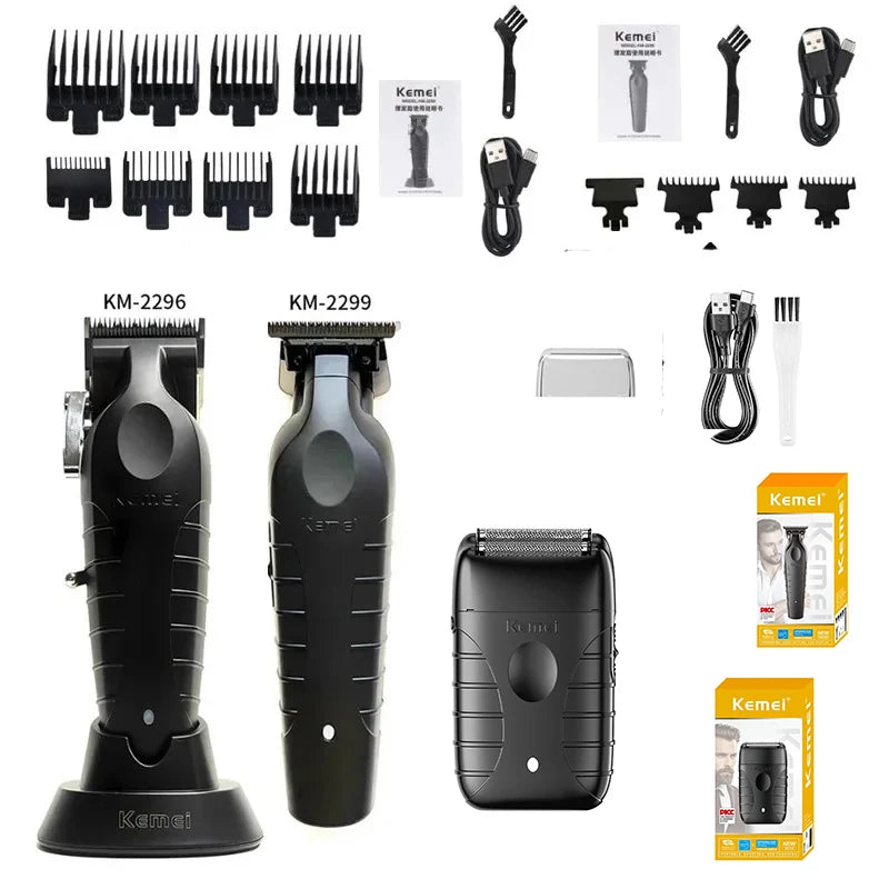 Kemei 2299/2296 T95 Professional Hair Clipper – Cordless Trimmer & Foil Shaver