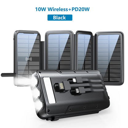 Waterproof Solar Power Bank 43800mAh Fast Wireless Charger for iPhone 15 14 Samsung Huawei Xiaomi PD 20W Fast
