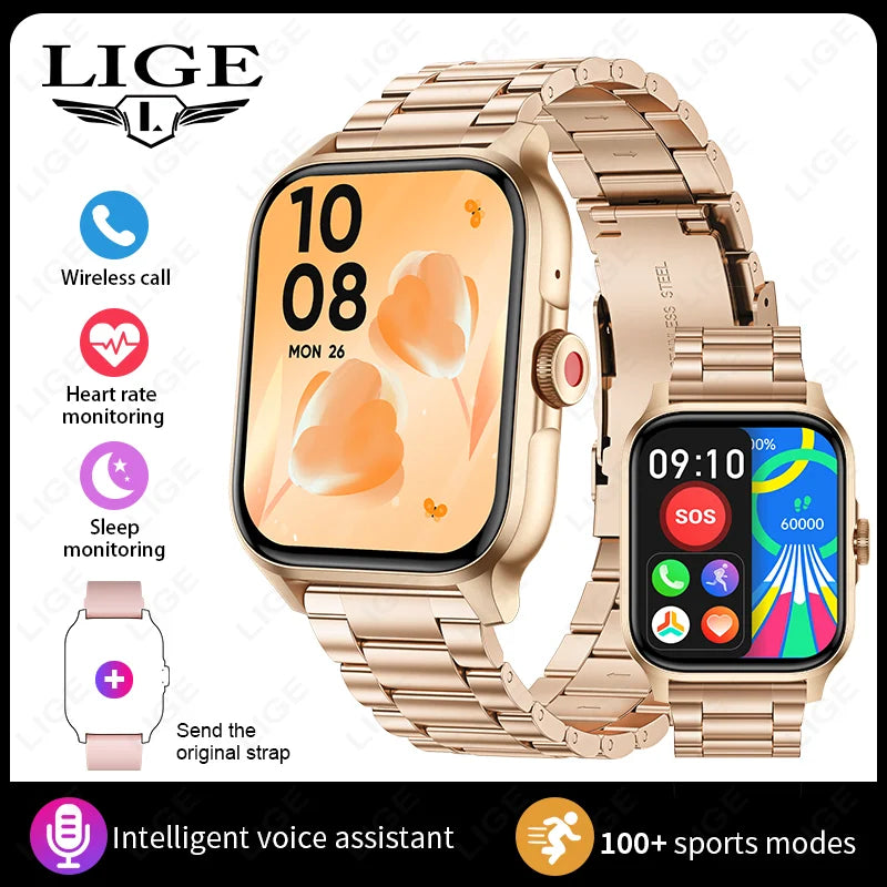 LIGE New 2025 With Flashlight Waterproof Smartwatch Men Bluetooth Calling  Women Multiple Sports Modes Man
