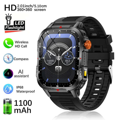 Fanwear men's smart watch Bluetooth call 1100mAh battery 100 days standby time 2.01 inch screen IP68