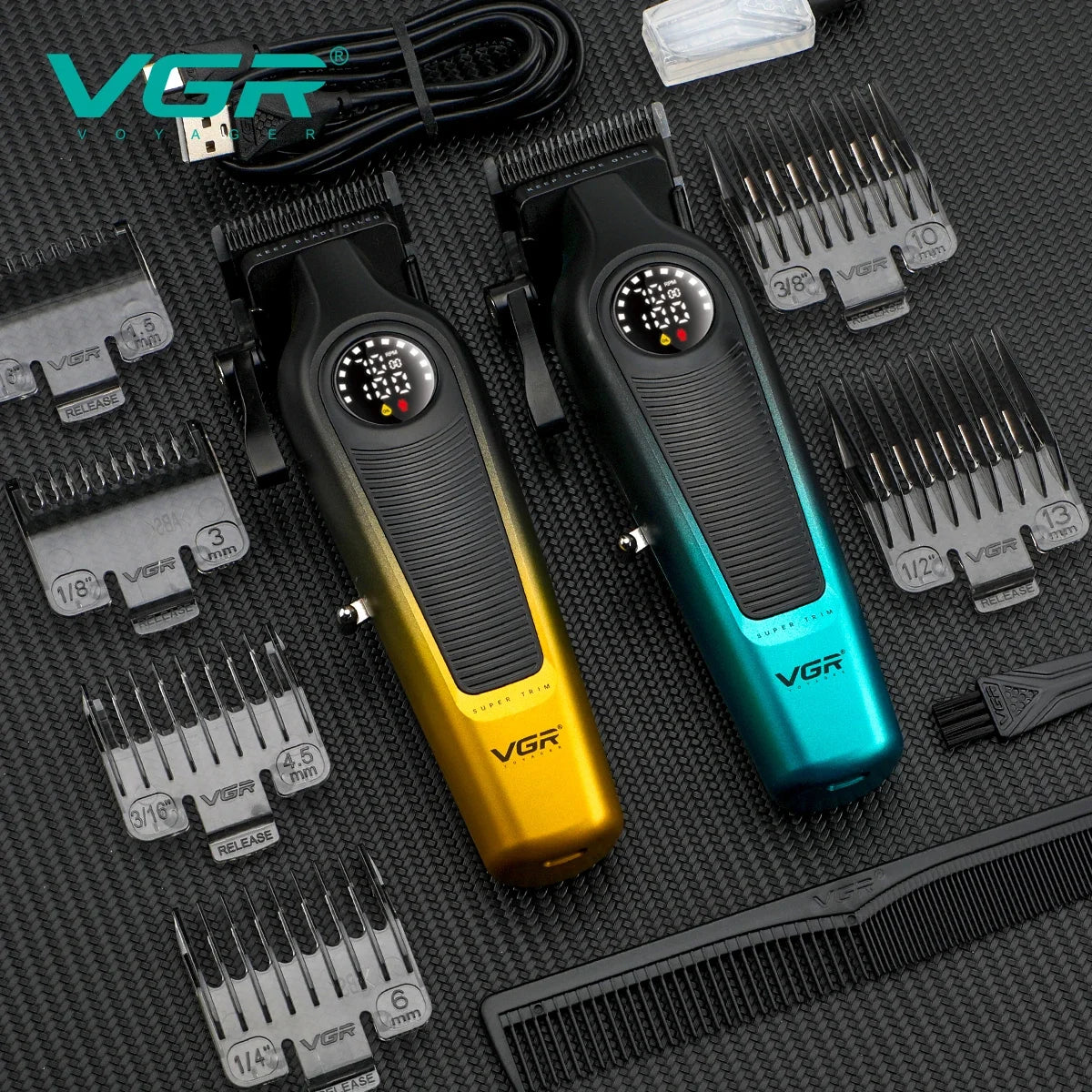 VGR V-196 Professional Hair Clipper – DLC Blade, LED Display, Cordless USB Rechargeable Trimmer