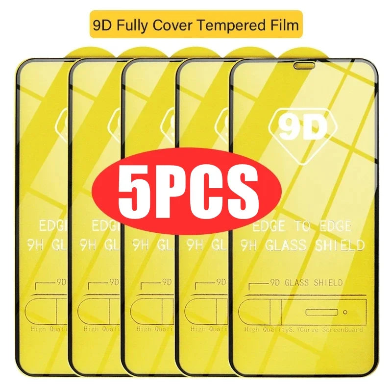 5Pcs 9D Glass For iPhone 13 11 12 15 14 Pro Max 8 Plus Screen Protector For iPhone 16 15 PRO XR XS MAX Tempered Glass