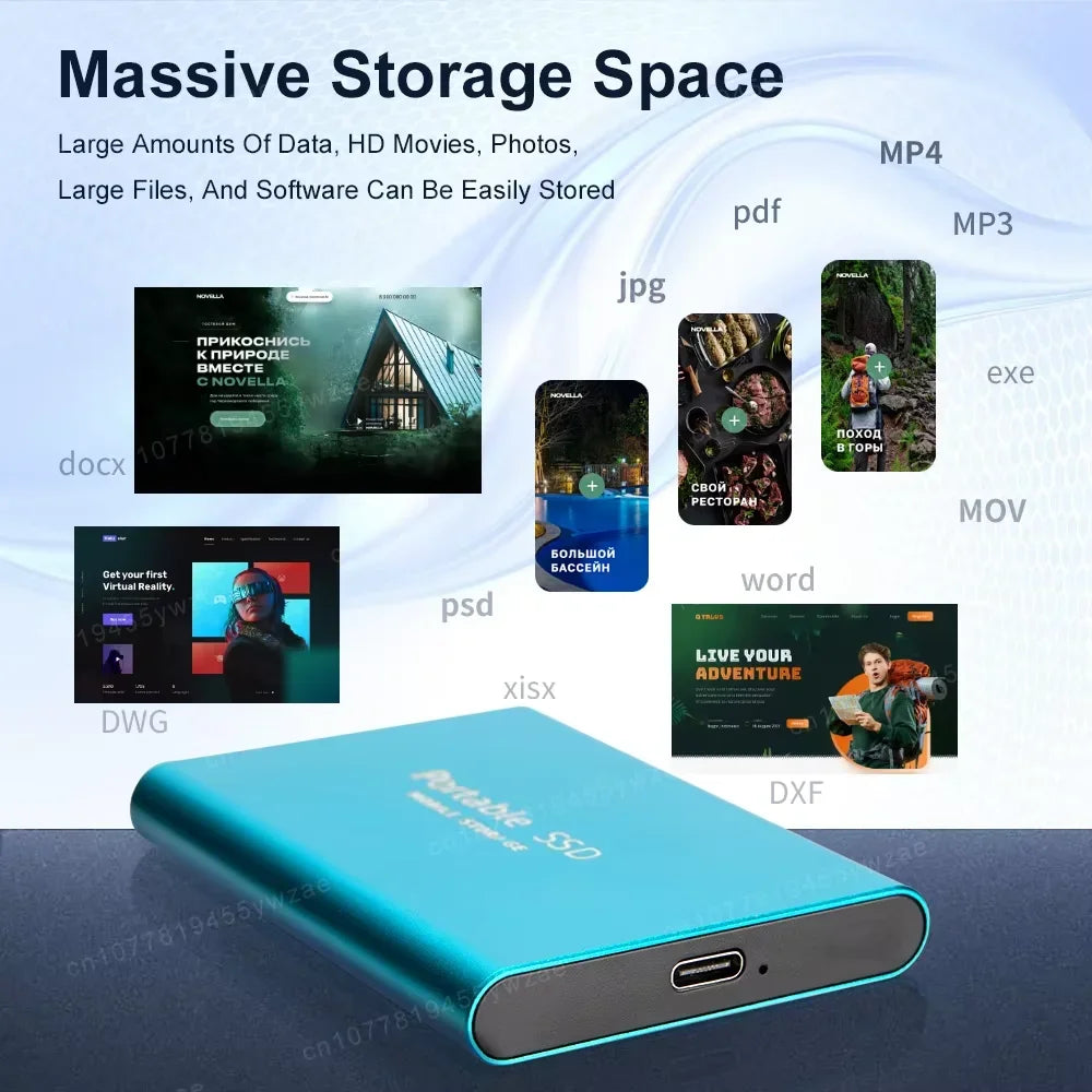 Portable SSD External Hard Drive – 1TB/2TB High-Speed USB 3.1 for PC, Mac & Laptops