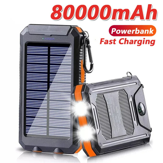 Solar Power Bank 80000mAh Portable Charger External Battery Charger Strong Light LDE Light For All Smartphones