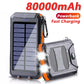 Solar Power Bank 80000mAh Portable External Battery Charger Strong Light LDE Light for All Smartphones