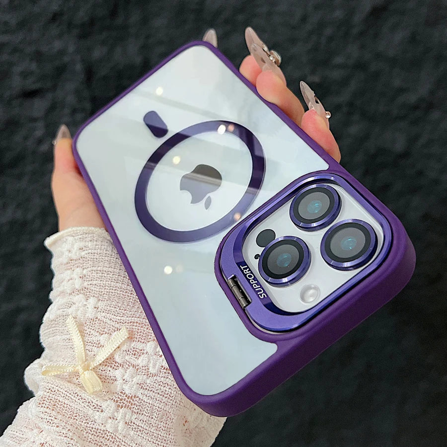 Luxury Magnetic Shockproof Phone For iPhone 17 15 16 14 13 12 11 Pro Max For Magsafe Funda Stand Glass Lens Cover