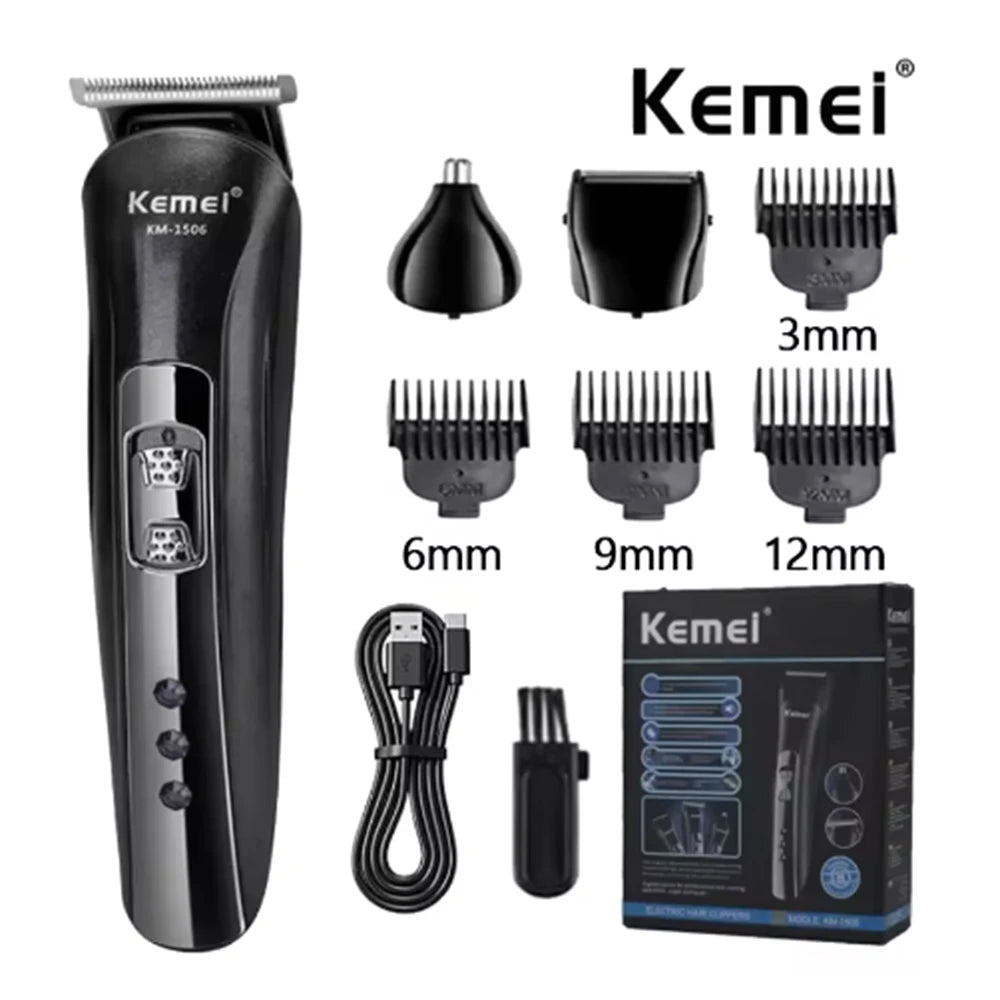 Kemei KM-1506 3-in-1 Electric Shaver – Rechargeable Hair & Nose Trimmer for Men
