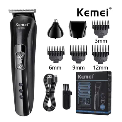 Kemei KM-1506 3-in-1 Electric Shaver – Rechargeable Hair & Nose Trimmer for Men