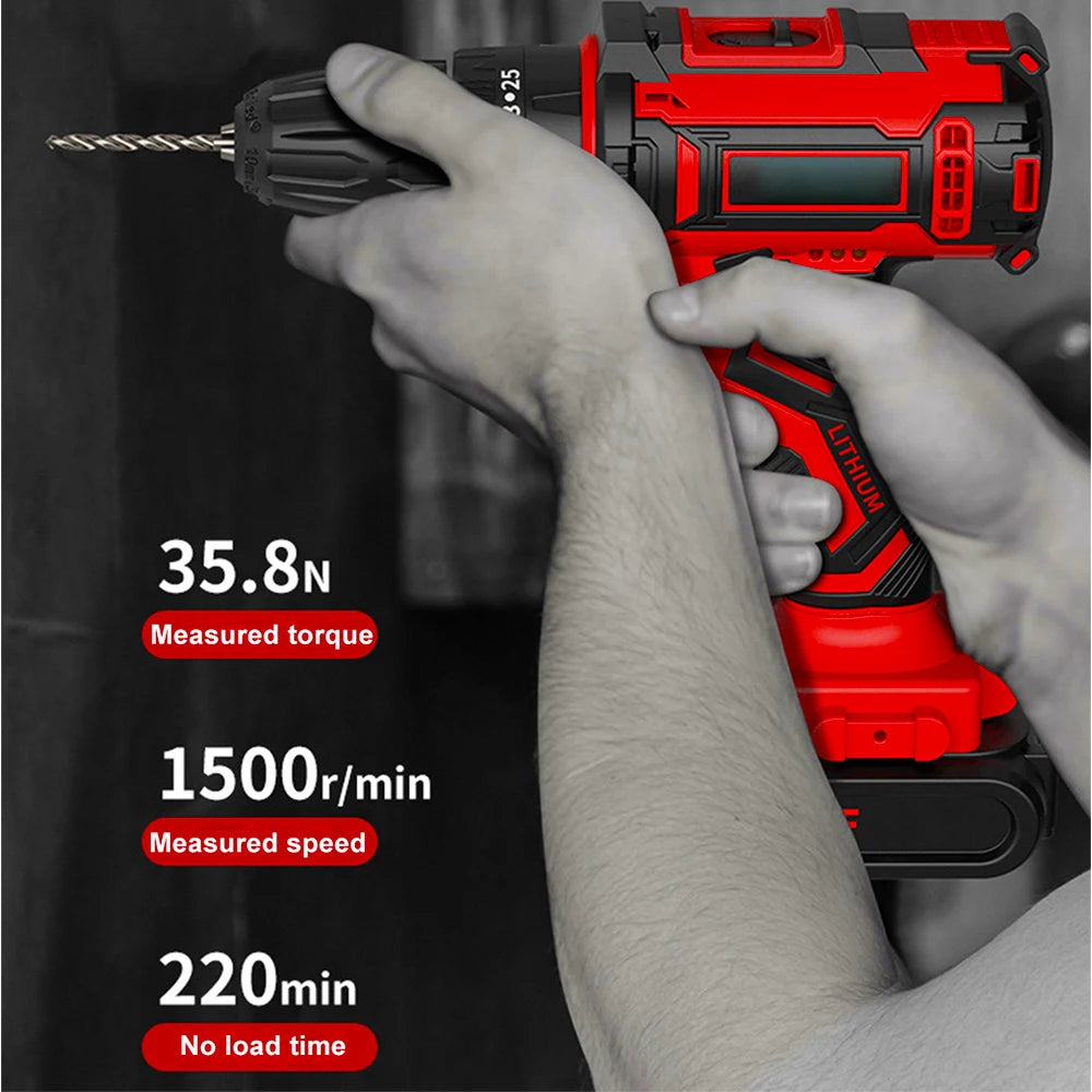 Dual Speed Hand Eletric Drill 12V 18V 48V Power Display with LED Light 42N.M Torque 2200r/min 10mm Chuck