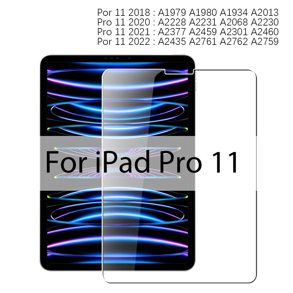 For Ipad A16 10 9 9th 10th Generation Pro 13 M4 12.9 Tempered Glass Screen Protector For Ipad Air 11 M2 M3 5 4 3 2 Mini 6 7 Film