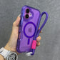 Glitter Transparent Magnetic For Magsafe Case For iPhone 16 15 14 Plus 13 16 Pro Max Wrist Strap Lanyard Shockproof Armor Cover