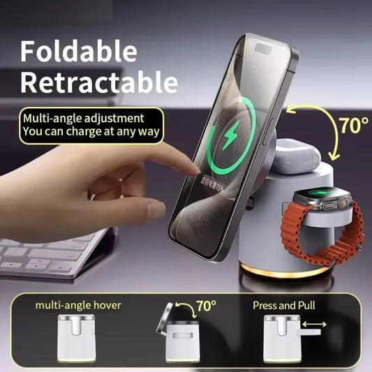 Qi2 Charger with Night lamp 3in1 Magsafe Wireless Chargers Station for iPhone & Samsung Apple Watch Magnetic Accessory