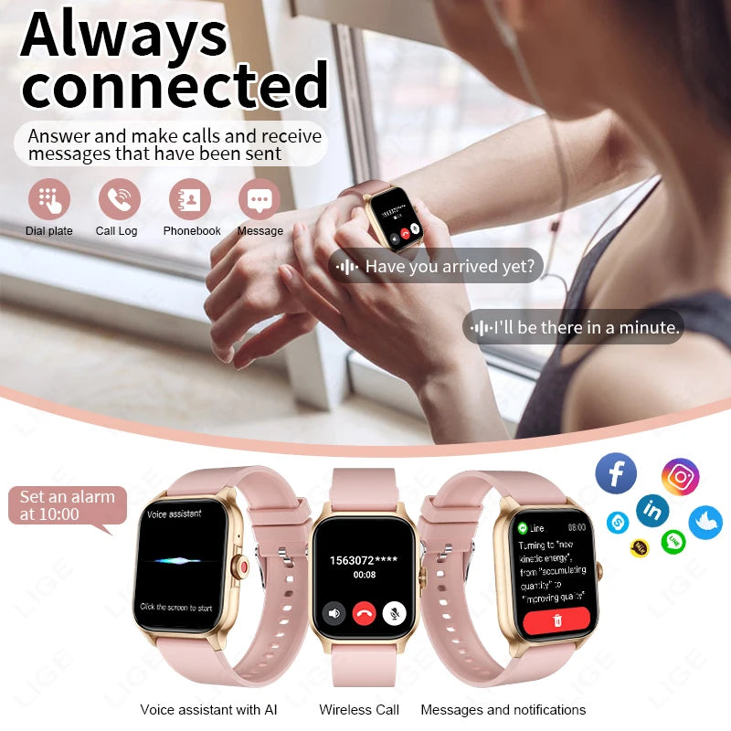 LIGE New 2025 With Flashlight Waterproof Smartwatch Men Bluetooth Calling  Women Multiple Sports Modes Man