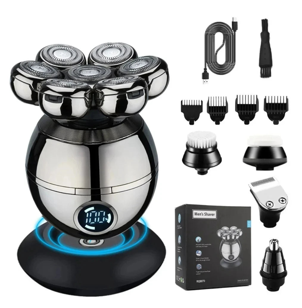 7D Floating Head Electric Shaver – Portable Waterproof Beard & Skull Trimmer for Men