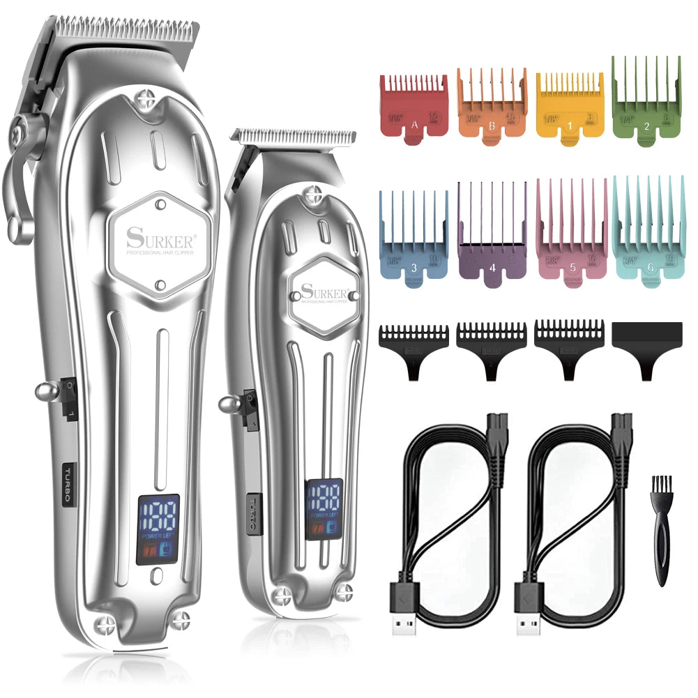 Hatteker Hair Trimmer Set – LCD Display, Oil Head & Carving Scissors Kit