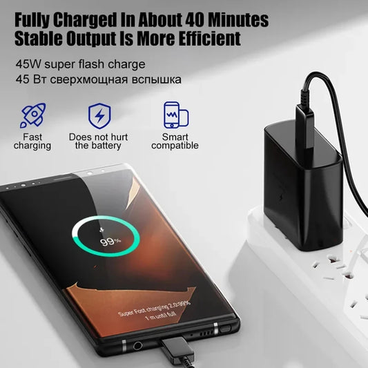 PD25/PD45W Super Fast USB-C Charger – Dual USB-C Cable Set for Samsung Phones