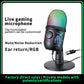 Gaming USB Condenser Microphone for PC – Podcast & Studio Recording with LED, Noise Cancellation, Headphone Jack