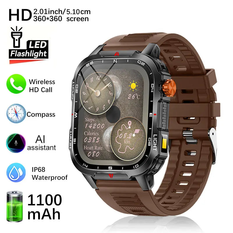 Fanwear men's smart watch Bluetooth call 1100mAh battery 100 days standby time 2.01 inch screen IP68
