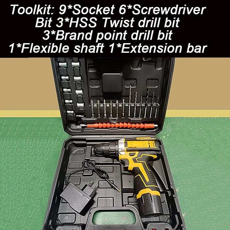 Lithium Electric Drill & Screwdriver Set with Accessory Box