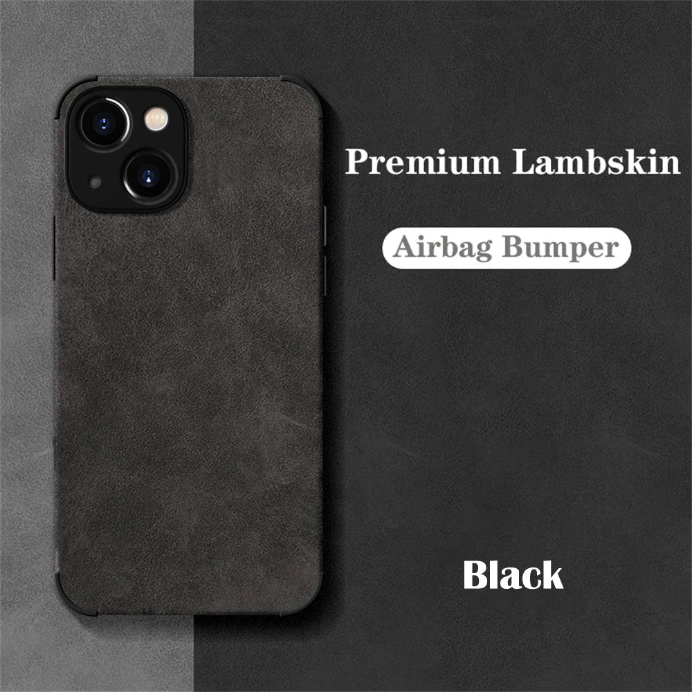 Luxury Shockproof Matte Lambskin Leather Case for iPhone 16 15 14 13 12 11 Pro X XR XS Max 7 8 Plus Soft Fabric Vintage Cover