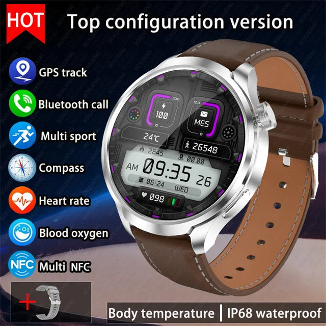 For Huawei 1.85-inch Smart Watch Men Sport Waterproof Fitness Heart Rate Watches Compass GPS Track NFC Bluetooth Call Smartwatch