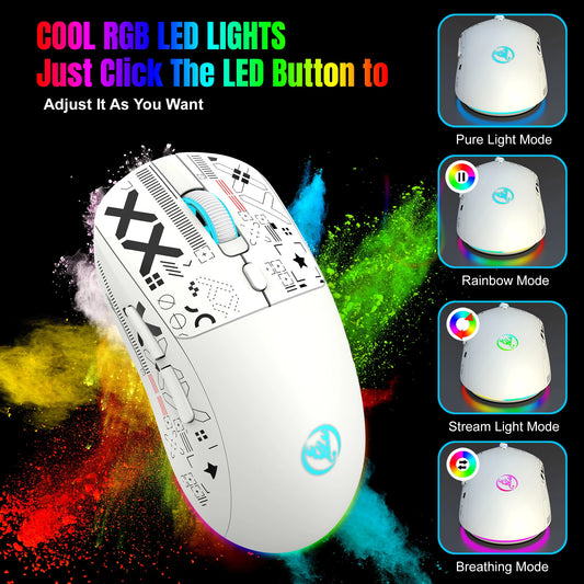 HXSJ T90 Wireless RGB Gaming Mouse – Silent Buttons, Ergonomic Design, Rechargeable