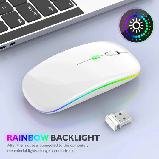 Wireless Rechargeable Silent LED Backlit Mouse – Dual Mode Bluetooth & 2.4GHz
