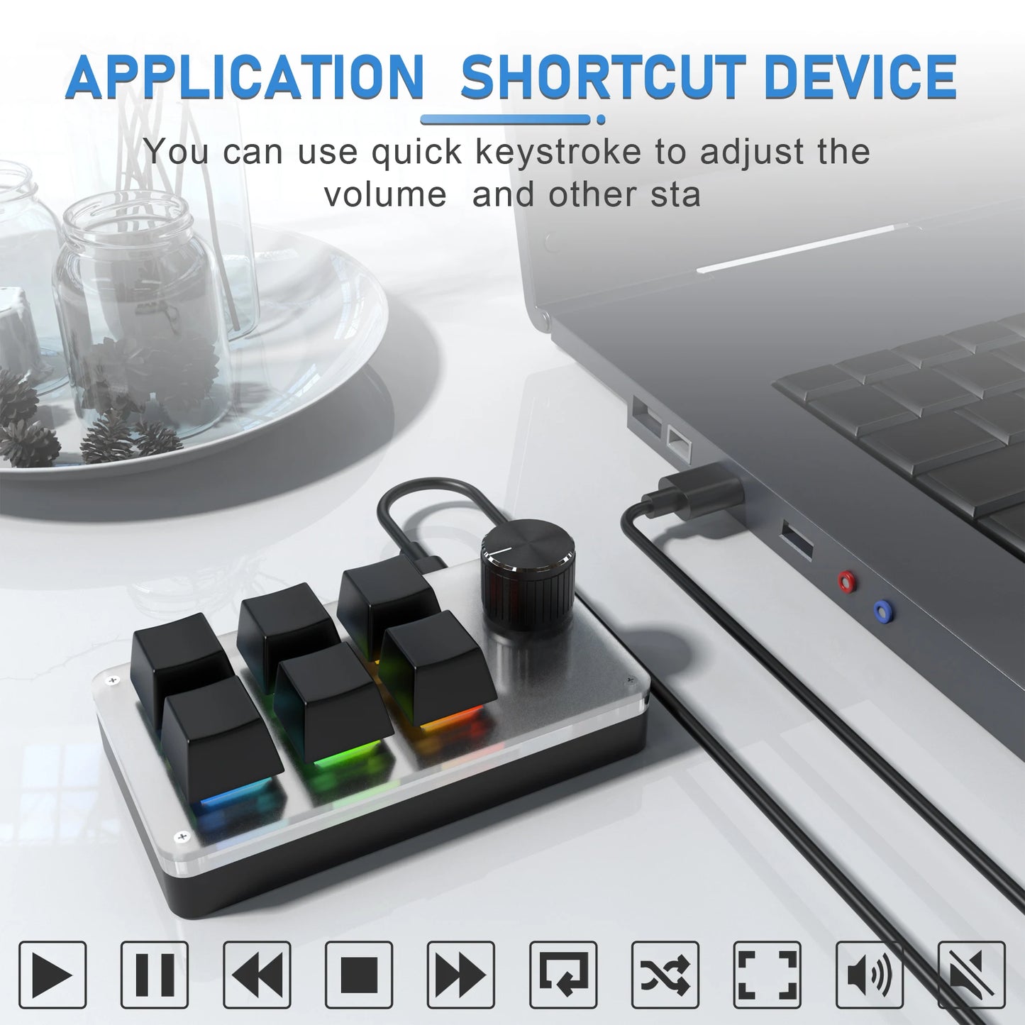 6-Key 1-Knob RGB Macro Pad – USB Mini Mechanical Keyboard for Photoshop & Gaming