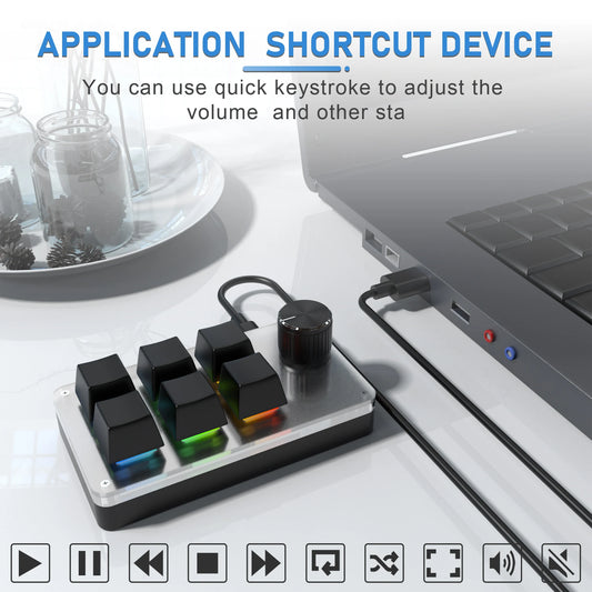 6-Key 1-Knob RGB Macro Pad – USB Mini Mechanical Keyboard for Photoshop & Gaming
