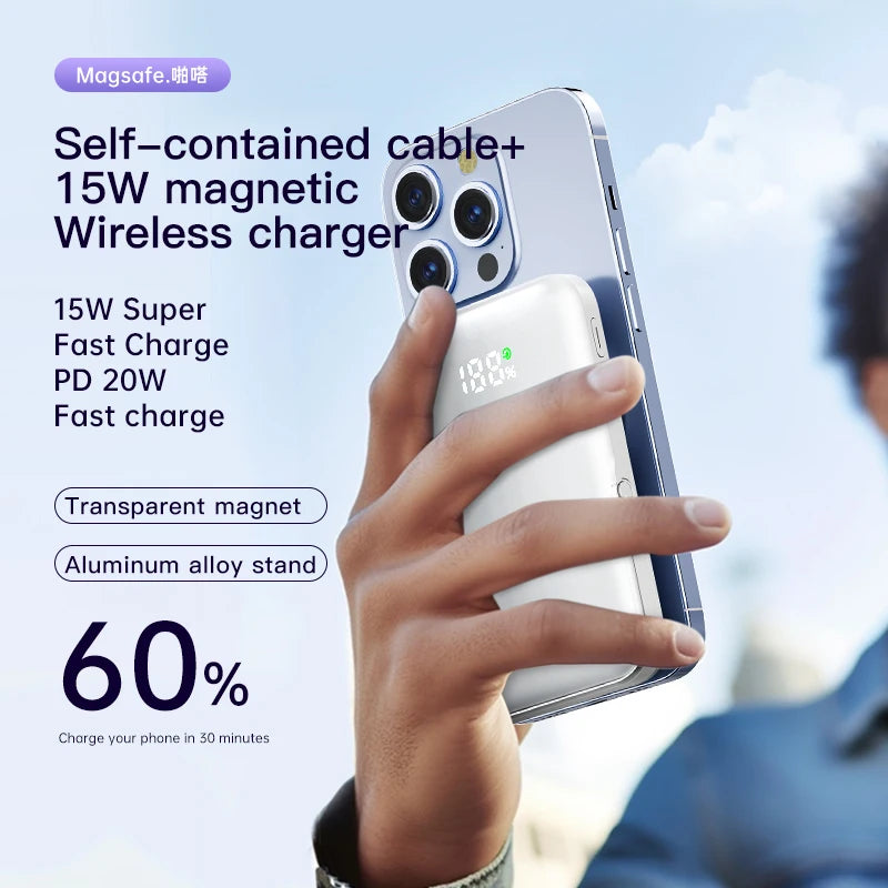 Travel 10000mAh Powerbank For Magsafe Wireless Charger Power Banks Fast Charge External Battery With Bracket For iPhone 15 14 13