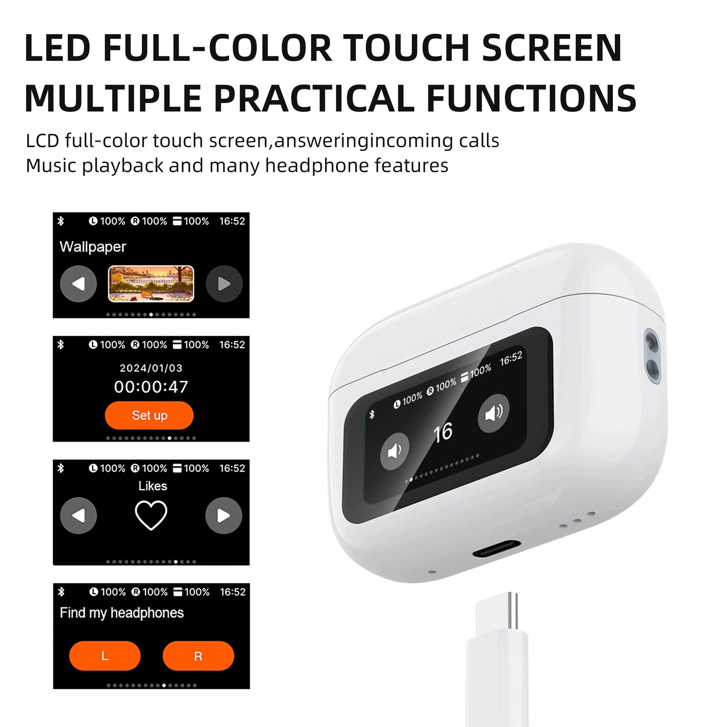 Wireless Bluetooth Headset ANC active noise cancelling earbuds with built-in microphone Touch earphones suitable for Android/iOS