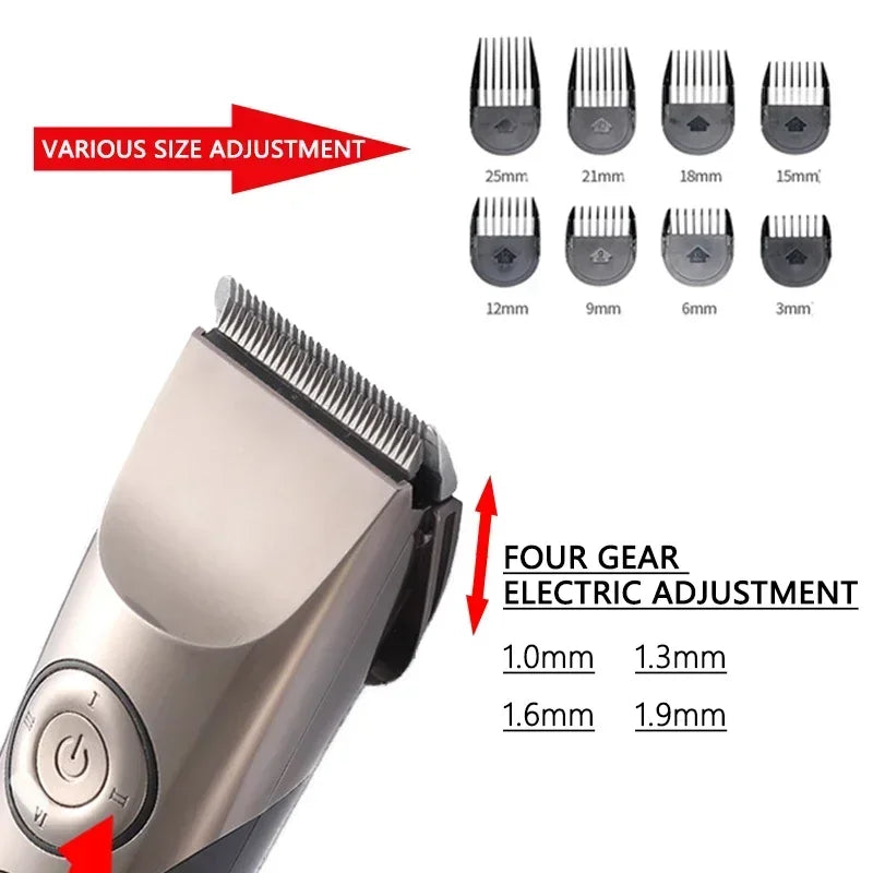 Professional Rechargeable Hair Clipper – LCD Display, Titanium Blade, 3–25mm Nozzles