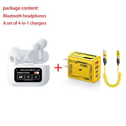 A9 Pro ANC Wireless Bluetooth 5.3 Earphones App Noise-canceling Call Headphones Waterproof Sports Gaming Touch Screen Headset