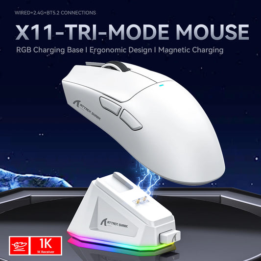 Attack Shark X11/X6/X2/X2Pro Gaming Mouse Magnetic RGB PAW3395 Bluetooth Three-Mode Connection Wireless Mouse, DPI Adjustable