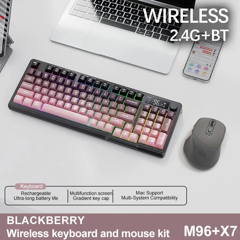 M96 Screen Wireless gaming equipment Kit ZIYOULANG Bluetooth Keyboard With Mouse Gaming,Electronic Screen, Multi-Device Connection