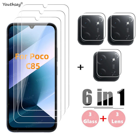 6in1 Full Gule Glass For Xiaomi Poco C85 Tempered Glass Poco C85 Screen Protector Protective Phone Camera Lens Film Poco C85
