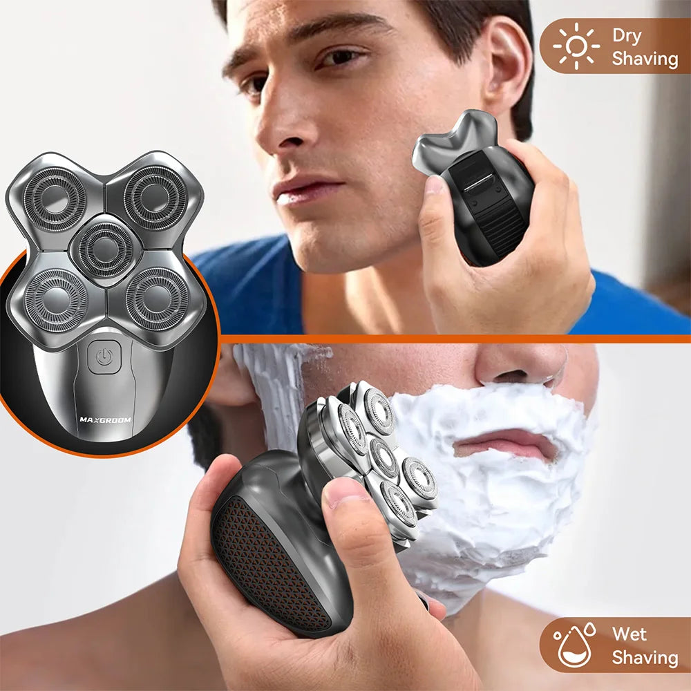 MAXGROOM 5D Electric Head Shaver – Magnetic Floating Blade, USB Rechargeable Waterproof Razor
