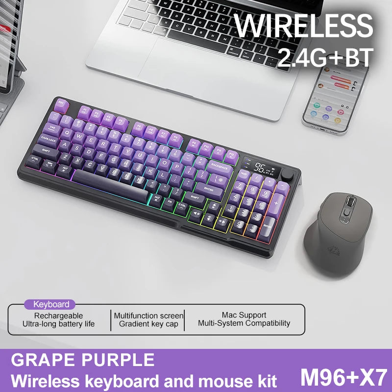 M96 Screen Wireless gaming equipment Kit ZIYOULANG Bluetooth Keyboard With Mouse Gaming,Electronic Screen, Multi-Device Connection