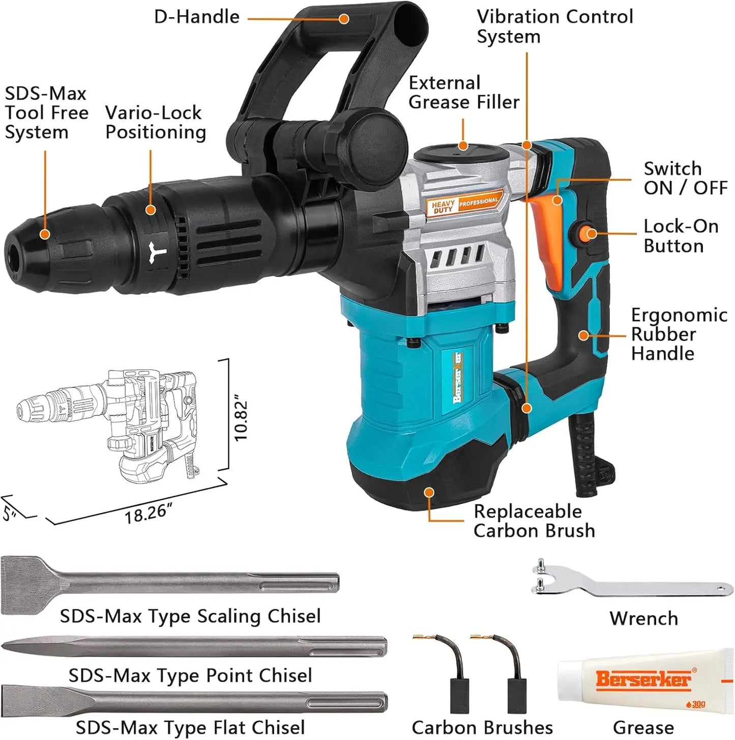 1300W SDS-Max Demolition Jack Hammer – 11A Electric Chipping Tool for Tile Removal