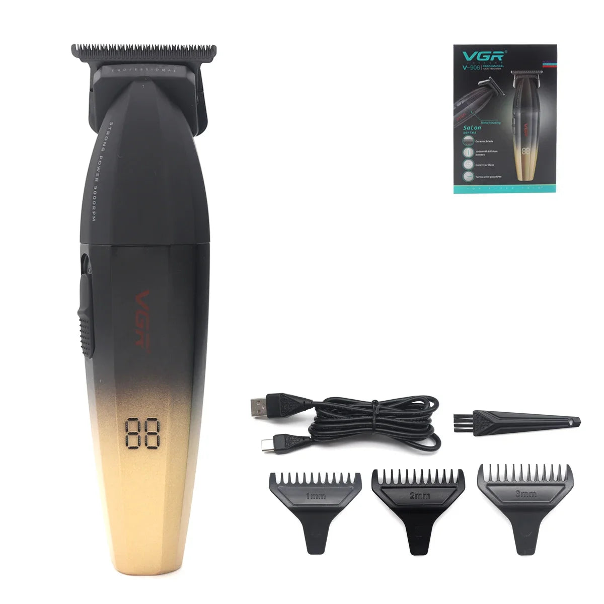 VGR Professional Hair Clipper Kit – DLC Blade, Full Metal Body, LED Display