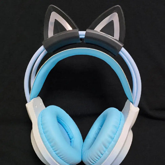 Pink Silicone Cat Ears For Headphones Black Wireless Wired Headset Gamer Cute Ears Lovely Kids Girls Helmet Gaming Accessories ﻿