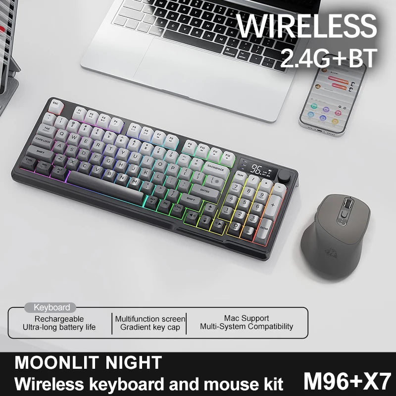 M96 Screen Wireless gaming equipment Kit ZIYOULANG Bluetooth Keyboard With Mouse Gaming,Electronic Screen, Multi-Device Connection