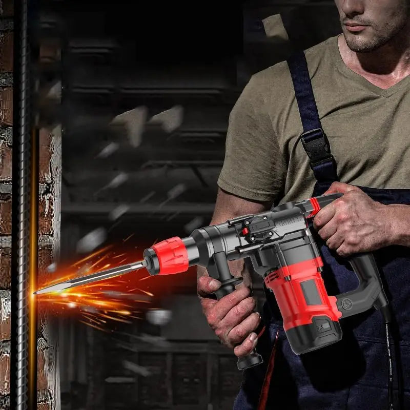 Rotary Hammer Drill with Safety Clutch, 1100 RPM AC Corded Rotomartillo for Concrete - Including 6 Bits,Carbon Brush,Carry