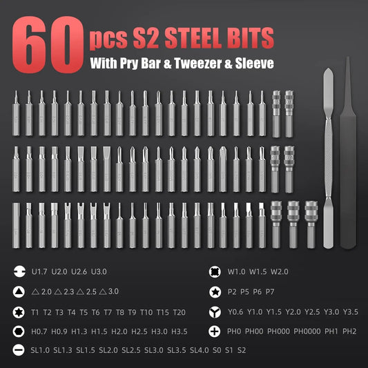 CreationSpace 3.7V Electric Precision Screwdriver Set – 60 Magnetic Bits, Type-C Charging for Gamepads, Phones & Watches